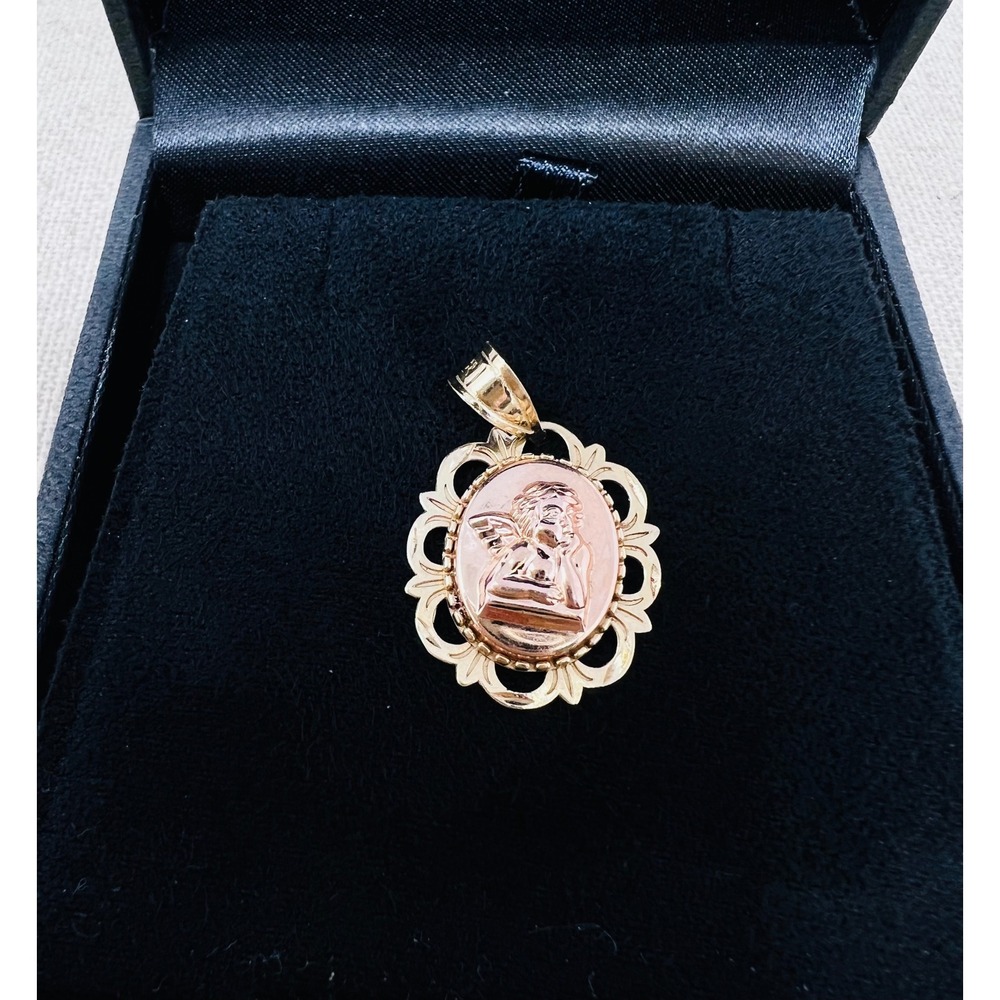 Vintage 14K Michael Anthony Two Tone Gold Guardian Angel Cherub Pendant Charm